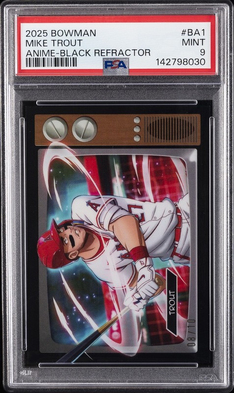2025 BOWMAN ANIME BLACK REFRACTOR #BA1 MIKE TROUT 8/10 PSA 9