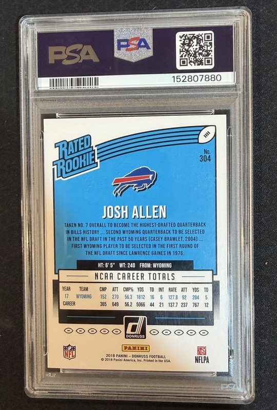 2018 Panini Donruss - Rated Rookie Josh Allen #304 (RC) PSA 10 view 2