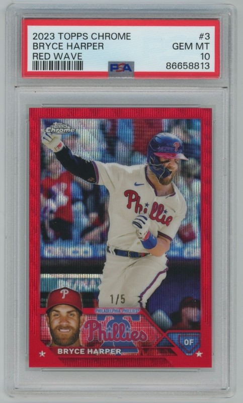 2023 Topps Chrome Bryce Harper #1/5 Red Wave Refractor PSA 10 #3 Phillies