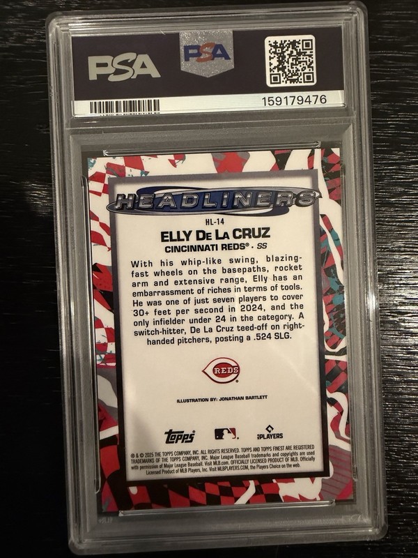 Rare Topps 2025 Finest Headliners Elly De La Cruz #HL-14 Reds PSA 9 view 2