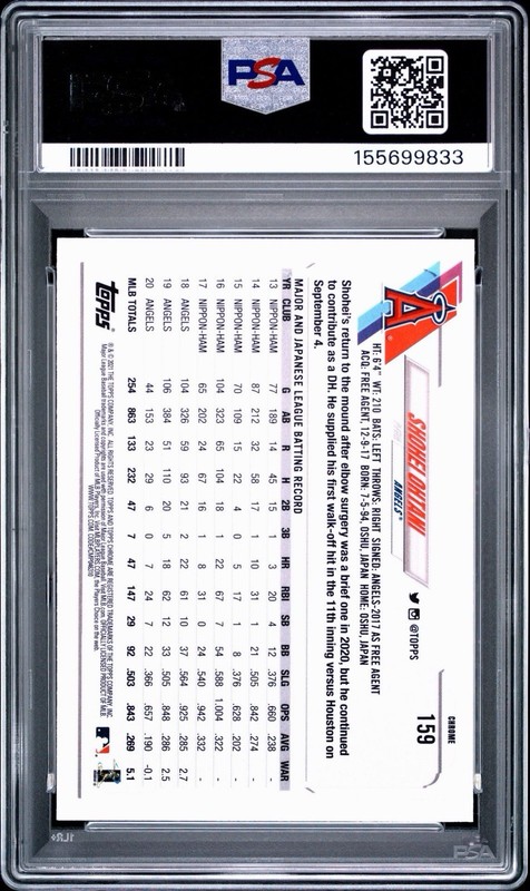 👑 2021 TOPPS CHROME 159 SHOHEI OHTANI PRISM REFRACTOR 💎 PSA 9 📈 LOW POP  🔵 view 2