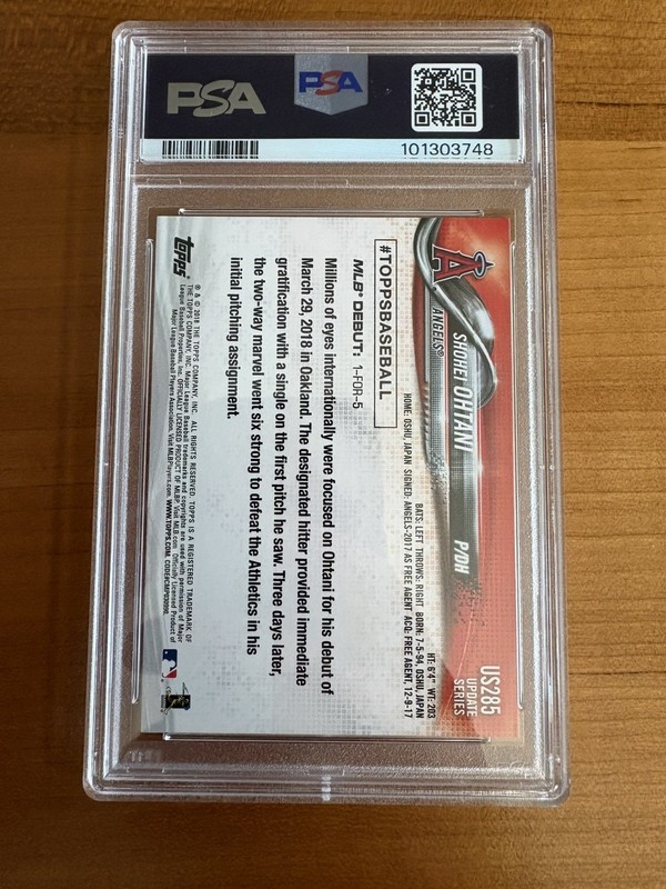 Shohei Ohtani 2018 Topps Update #US285 Rookie RC PSA 10 GEM MT view 2