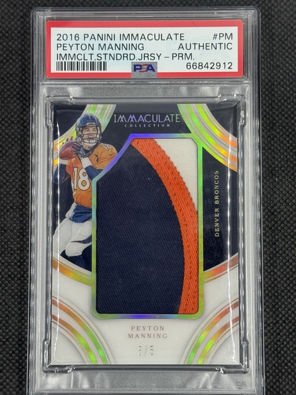 2016 Panini Immaculate Peyton Manning Game Worn /5 PSA Jumbo Patch view 2