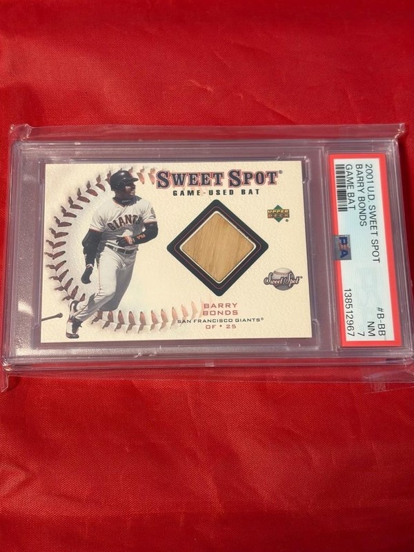 BARRY BONDS B-BB 2001 SWEET SPOT GAME USED BAT RELIC BASEBALL PSA 7 NM