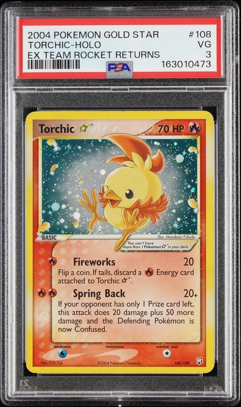 2004 POKEMON EX TEAM ROCKET RETURNS GOLD STAR #108 TORCHIC-HOLO PSA 3