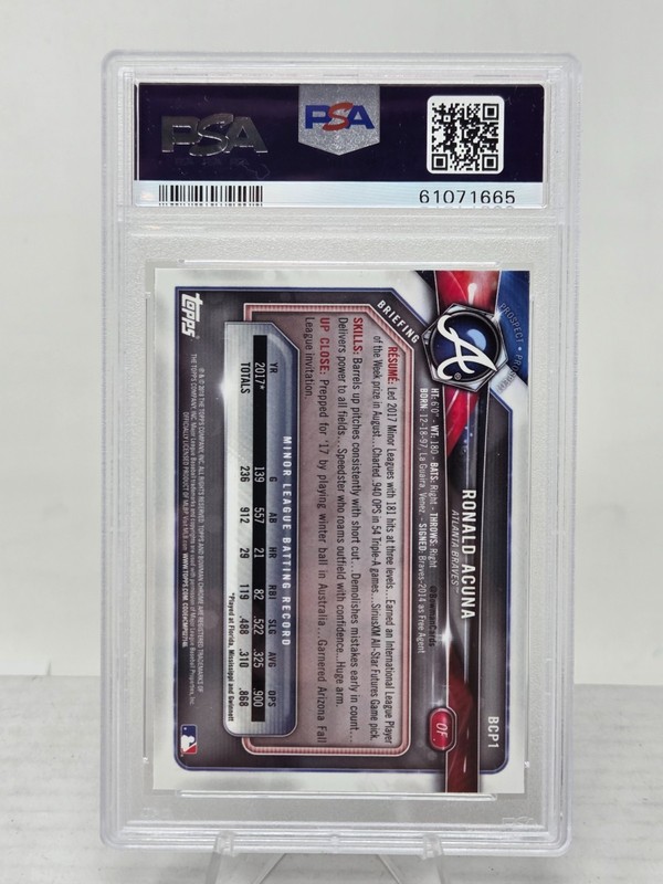 2018 Bowman RONALD ACUNA JR. Rookie Card PSA 9 Mint view 2