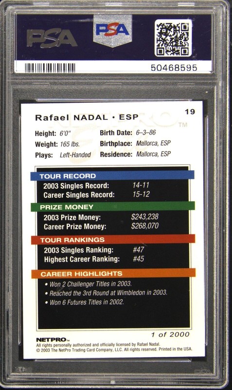 2003 NETPRO ELITE 2000 #19 RAFAEL NADAL PSA 10 view 2