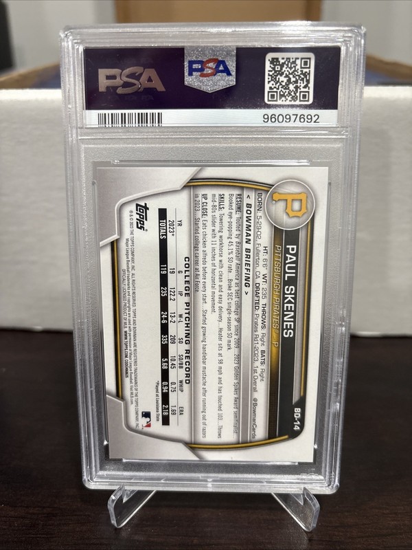 2024 Bowman Draft #BD-14 Paul Skenes PSA 10 Pirates RC view 2