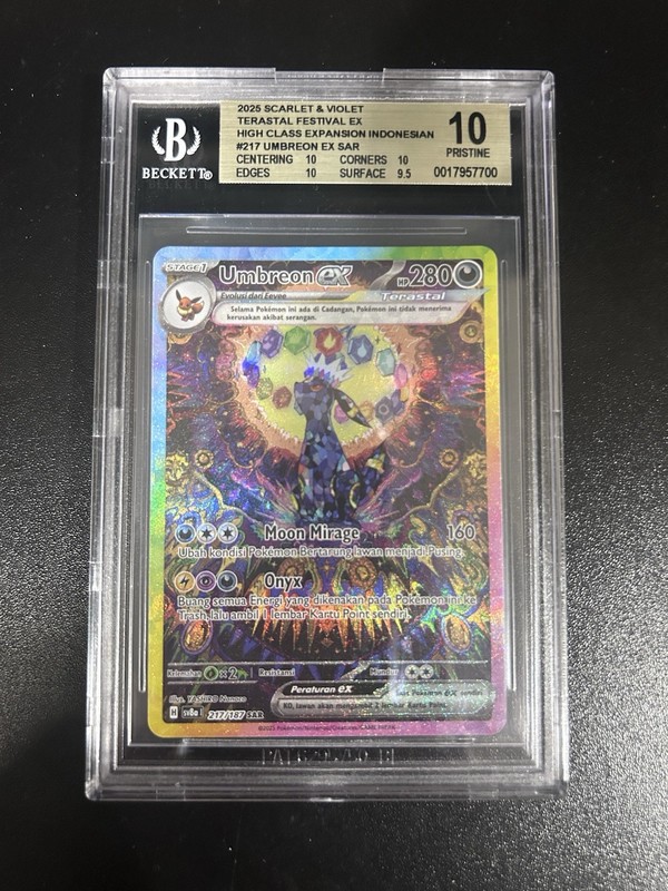 Pokemon 2025 Umbreon ex 217/187 Special Art Rare SV8a Indonesian BGS Pristine 10
