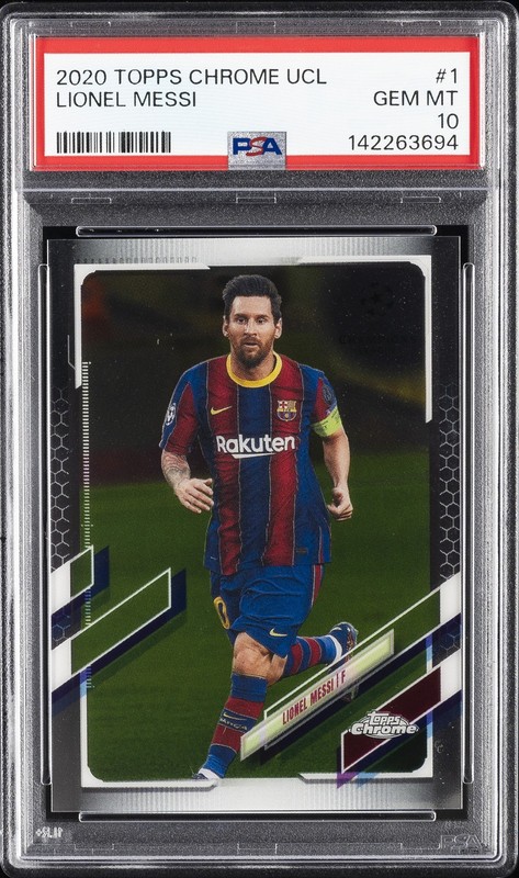 2020 TOPPS CHROME CHAMPIONS LEAGUE #1 LIONEL MESSI PSA 10