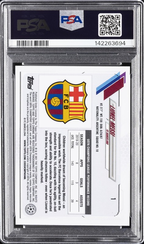 2020 TOPPS CHROME CHAMPIONS LEAGUE #1 LIONEL MESSI PSA 10 view 2