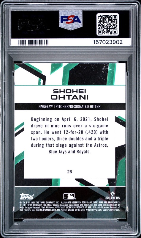 2021 TOPPS FIRE #26 SHOHEI OHTANI PSA 8 view 2