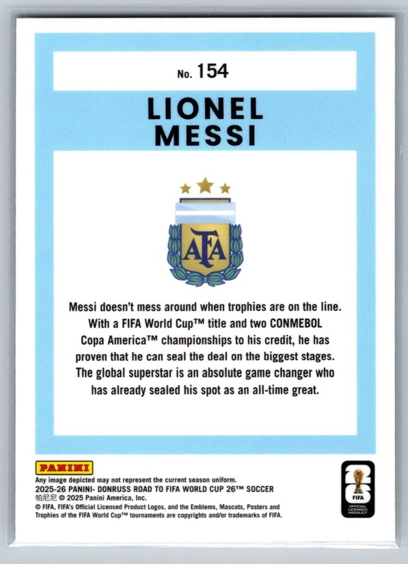 2025-26 Donruss Road to FIFA World Cup #154 Lionel Messi Optic view 2