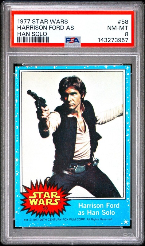 1977 TOPPS STAR WARS HARRISON FORD AS HAN SOLO #58 PSA 8