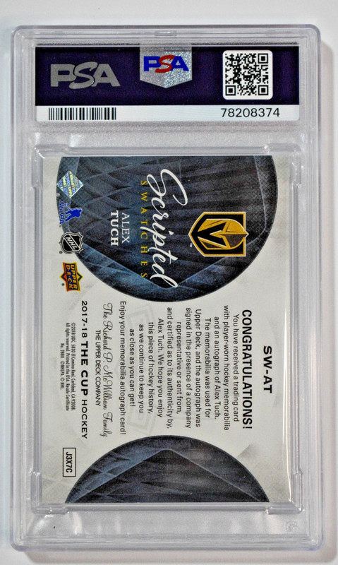 2017 UD The Cup Scripted Swatches Alex Tuch RC Rookie Auto /35 PSA 9 Pop 1 view 2