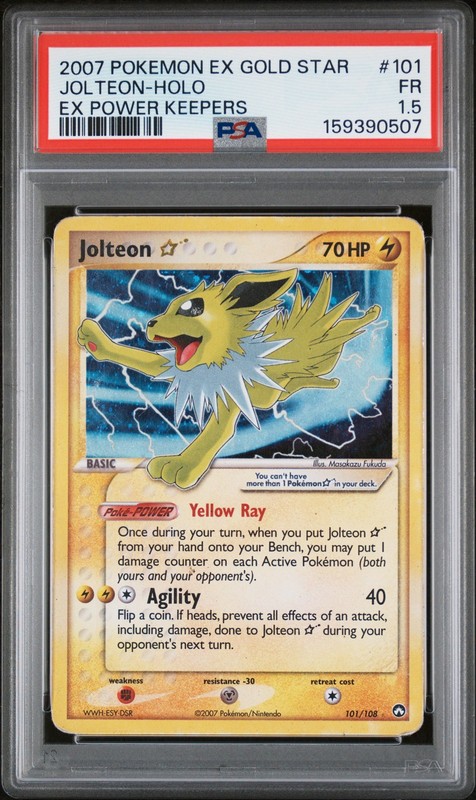 2007 POKEMON EX POWER KEEPERS GOLD STAR #101 JOLTEON-HOLO PSA 1.5