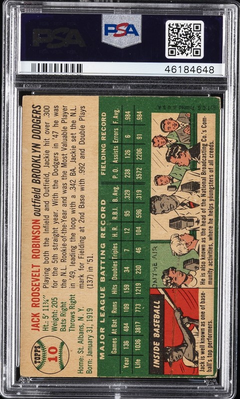1954 TOPPS #10 JACKIE ROBINSON PSA 3.5 view 2