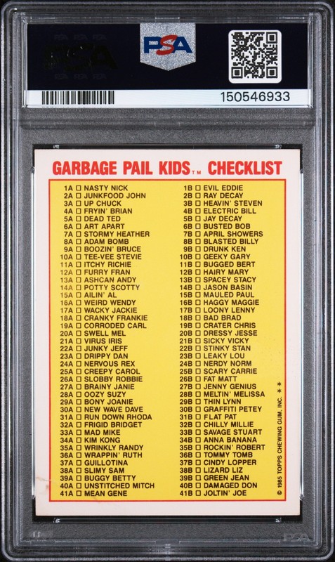 1985 GARBAGE PAIL KIDS STICKERS CHECKLIST #8A ADAM BOMB PSA 3 view 2