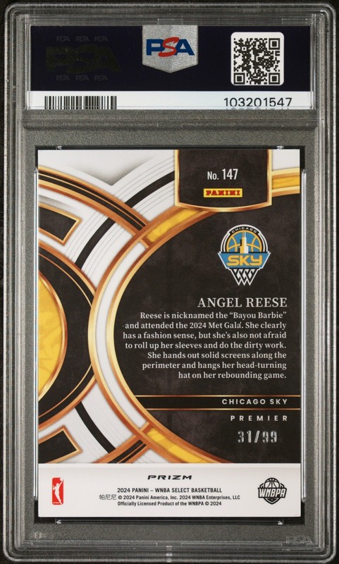 2024 PANINI SELECT WNBA PINK & PURPLE PRIZM #147 ANGEL REESE 31/99 PSA 9 view 2
