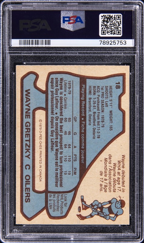 1979 O-PEE-CHEE #18 WAYNE GRETZKY ROOKIE RC PSA 8 view 2