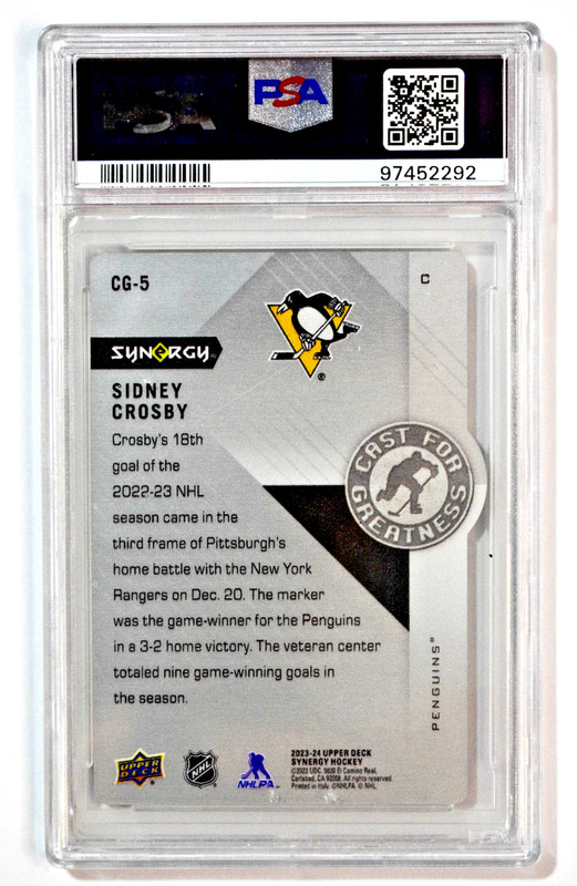 2023 Upper Deck Synergy #CG5 Sidney Crosby Greatness Gold /10 PSA 10 Penguins view 2