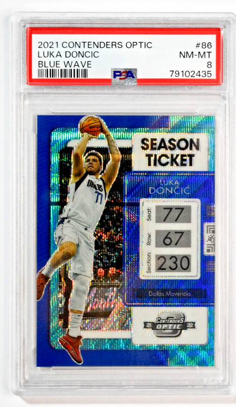 2021 Contenders Optic #86 Luka Doncic Blue Wave Prizm /45 SSP PSA 8 NM-MT