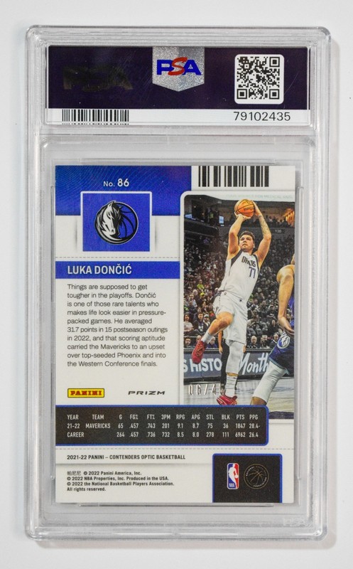 2021 Contenders Optic #86 Luka Doncic Blue Wave Prizm /45 SSP PSA 8 NM-MT view 2