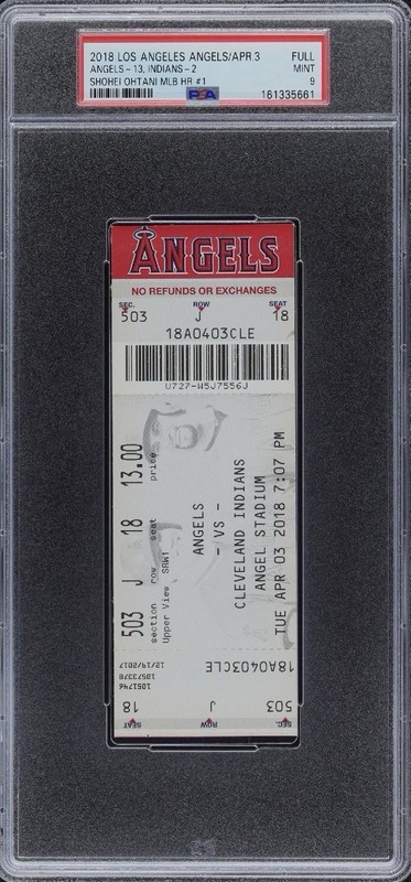 2018 Shohei Ohtani First #1 MLB Career Home Run Full Ticket PSA 9