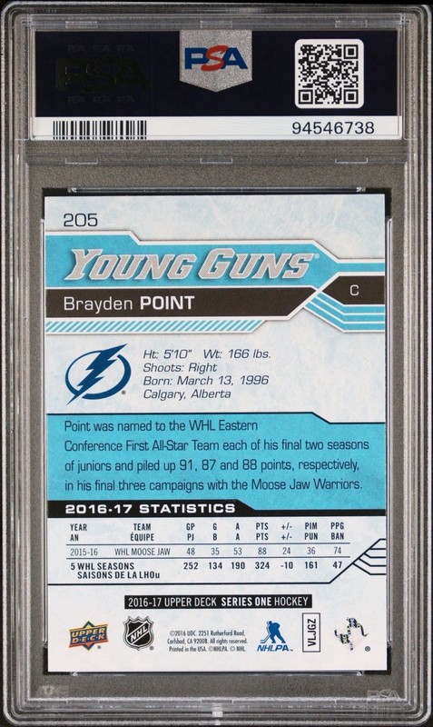 Upper Deck 2016-17 Young Guns Brayden Point #205 RC PSA 9 view 2