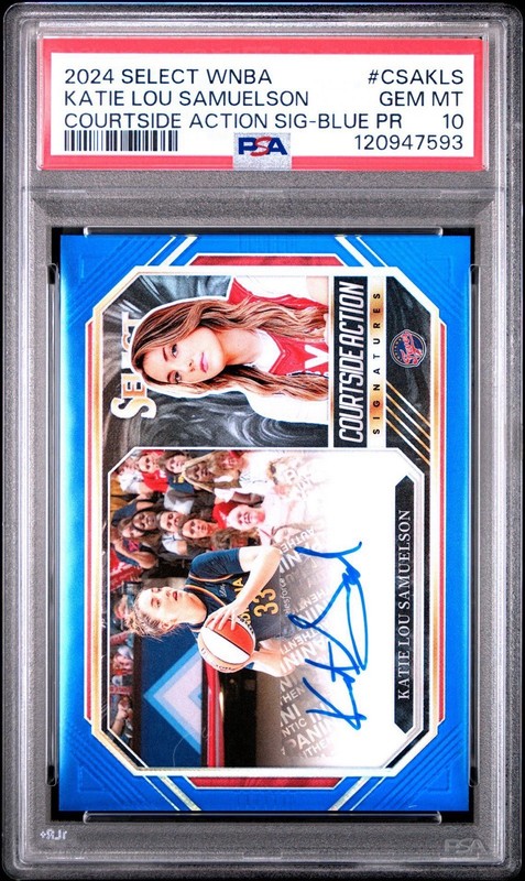 2024 Select WNBA Katie Lou Samuelson Courtside Action Blue Prizm /49 PSA 10 Auto