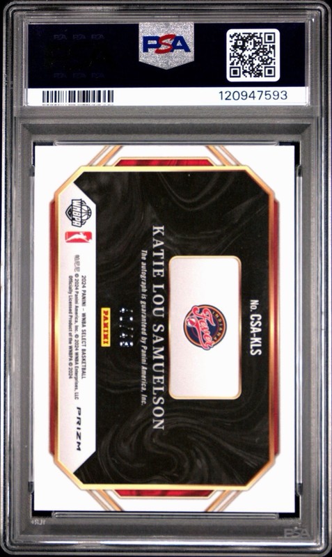 2024 Select WNBA Katie Lou Samuelson Courtside Action Blue Prizm /49 PSA 10 Auto view 2