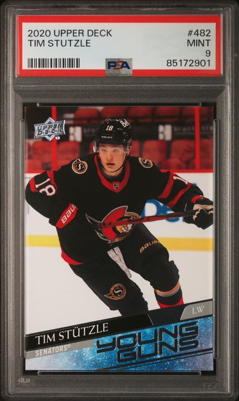 Upper Deck 2020-21 Series 2 Young Guns Tim Stutzle #482 Senators RC PSA 9 view 1