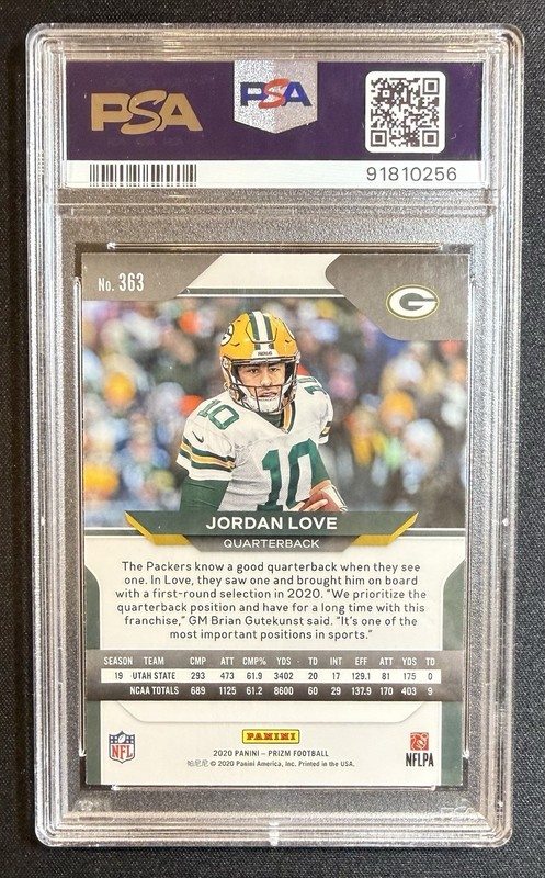 Jordan Love RC Auto PSA DNA 10 2020 Prizm #363 Rookie Packers 🔥Signed Green Ink view 2