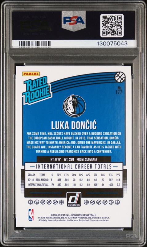 2018 PANINI DONRUSS ORANGE LASER #177 LUKA DONCIC ROOKIE RC PSA 9 view 2