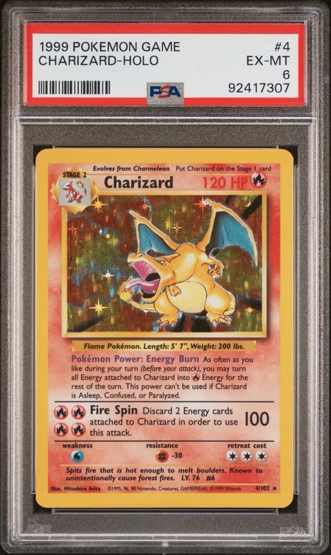 1999 POKEMON BASE SET UNLIMITED #4 CHARIZARD HOLO PSA 6 EX-MT