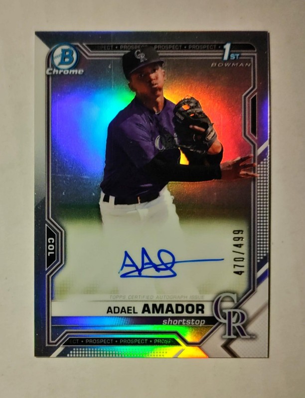 Adael Amador 2021 1st Bowman Chrome AUTO Prospect REFRACTOR 470/499 RC z1