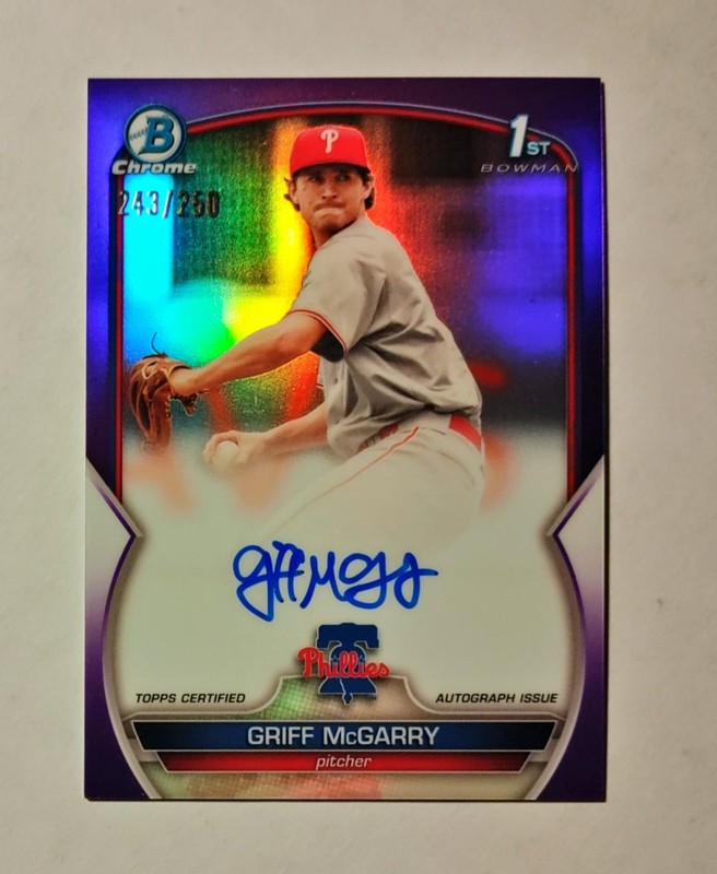 Griff McGarry 2023 1st Bowman Chrome AUTO PURPLE REFRACTOR 243/250 Phillies z46