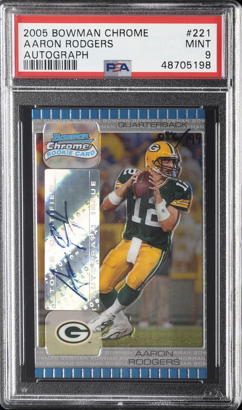 2005 BOWMAN CHROME AUTO #221 AARON RODGERS ROOKIE RC #/199 PSA 9
