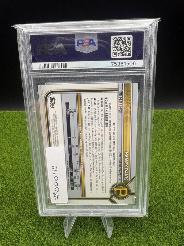 2022 Bowman Chrome - Prospects Henry Davis #BCP-210 Gold Refractor /50 PSA 9 view 2