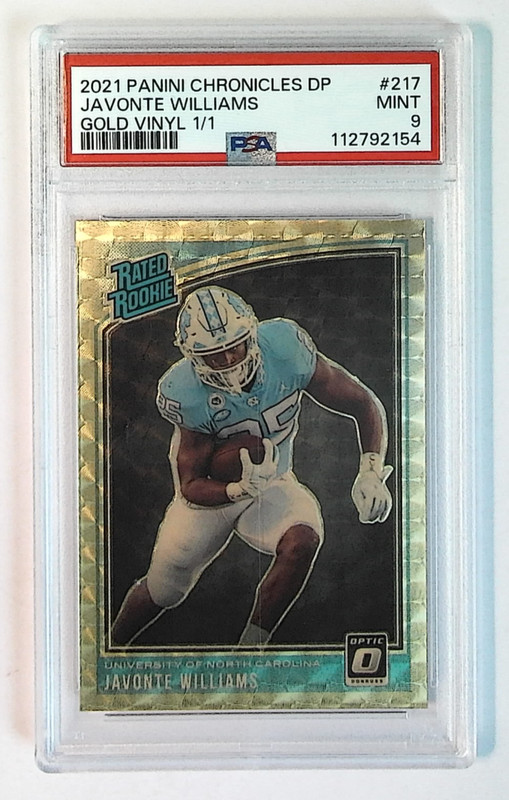 2021 Chronicles DP Javonte Williams Donruss Optic RC Rookie Gold Vinyl 1/1 PSA 9