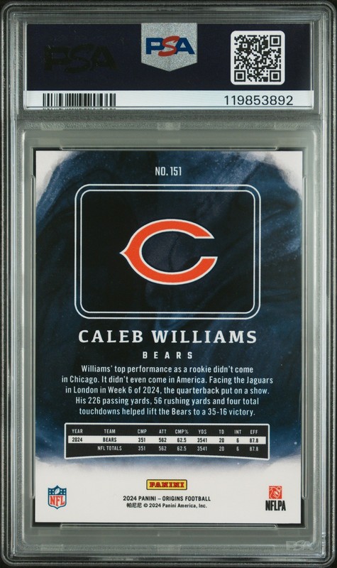 2024 PANINI ORIGINS #151 CALEB WILLIAMS ROOKIE RC PSA 10 view 2
