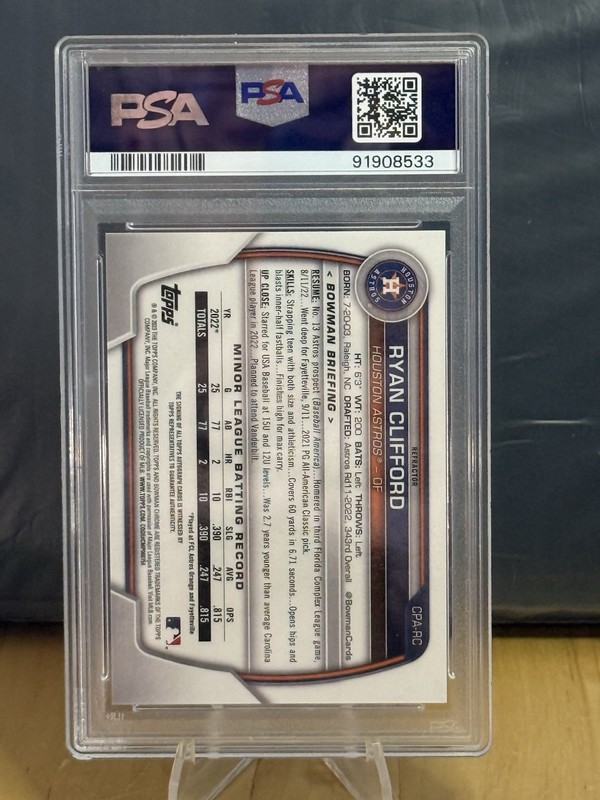 2023 Bowman Chrome Ryan Clifford Auto Refractor /499 PSA 10 Short Print NY Mets view 2