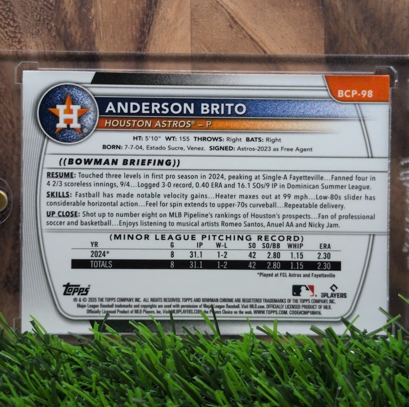 2025 Bowman Chrome Anderson Brito #BCP-98 Blue Shimmer Refractor /150 (RC) view 2