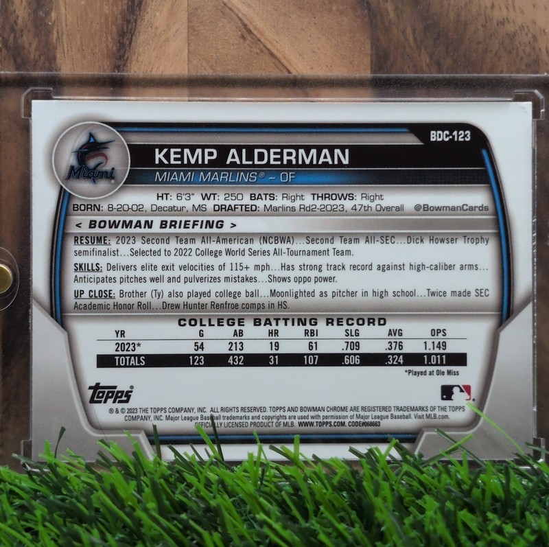 2023 Kemp Alderman Bowman Chrome Yellow Refractor Rc /75 #BDC-123 view 2