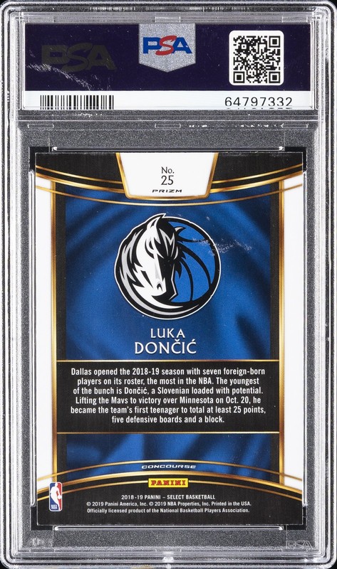2018 PANINI SELECT TRI-COLOR PRIZM #25 LUKA DONCIC ROOKIE RC PSA 9 view 2