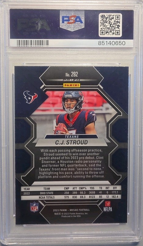 2023 PANINI MOSAIC CJ STROUD #292 HOUSTON TEXANS ROOKIE RC PSA 10 GEM MINT NICE! view 2