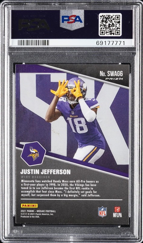 2021 PANINI MOSAIC SWAGGER #SWAG6 JUSTIN JEFFERSON PSA 10 view 2