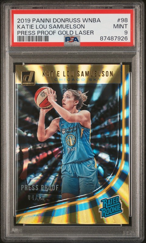 Katie Lou Samuelson /10 Gold Laser Rookie RC 2019 Donruss WNBA #98 PSA 9