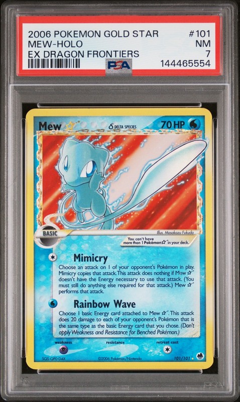 2006 POKEMON EX DRAGON FRONTIERS GOLD STAR #101 MEW-HOLO PSA 7