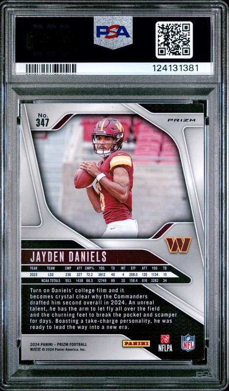 2024 PANINI PRIZM SILVER PRIZM #347 JAYDEN DANIELS PSA 7 view 2